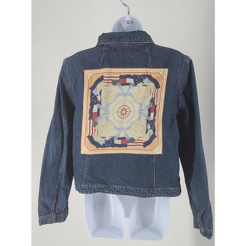 Tommy Hilfiger Vintage Nautical flags women's jean jacket Size XL Country